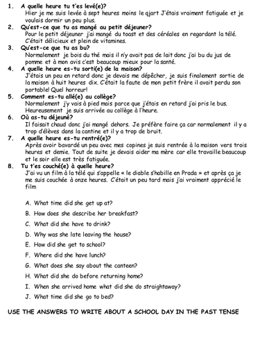 Reading comprehension - past tense and daily routine
