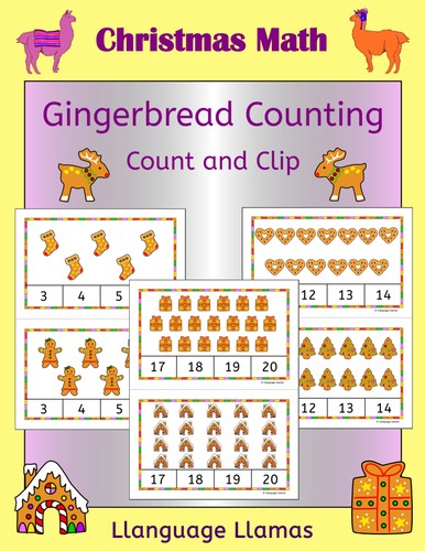 Christmas Count and Clip Task Cards for Math Center - Cute Gingerbread Theme