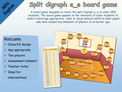 SEN English - Phonics - Split digraph e_e basketball board game