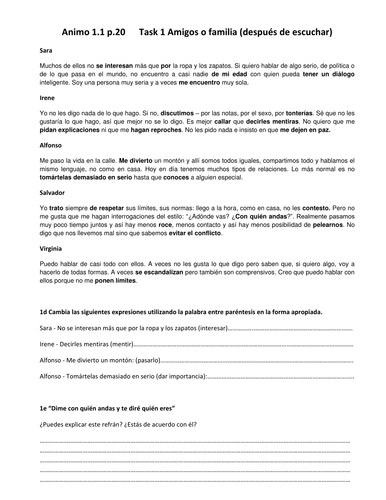 Animo 1 Unidad 1 La familia y las relaciones - Additional Resources