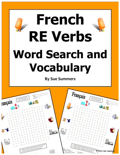 French RE Verbs Word Search Puzzle, Image IDs, and Verb Lists