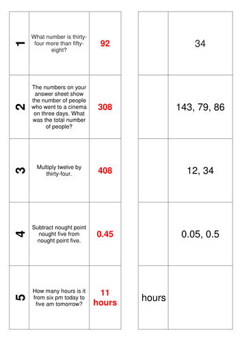 245 Maths Mental Arithmetic Numeracy Oral Questions and Answers KS2 and KS3. 