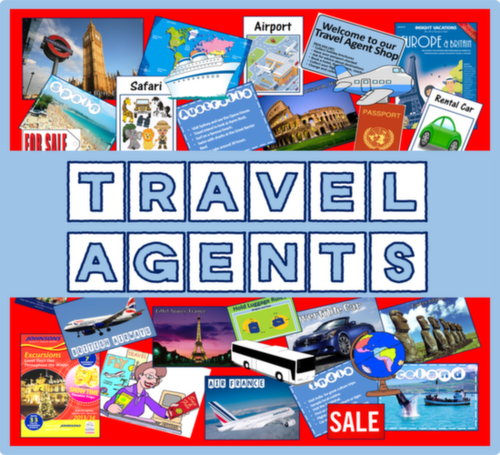 TRAVEL AGENTS ROLE PLAY RESOURCES DISPLAY KEY STAGE 1-2 GEOGRAPHY HOLIDAYS COUNTRIES TRANSPORT
