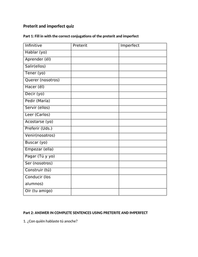 Preterit imperfect quiz (Spanish)