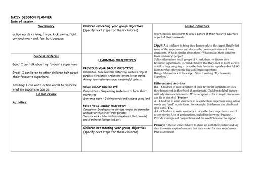 Year 1 Superhero/Lego Movie Weekly English Planning based on Describing Characters and Settings