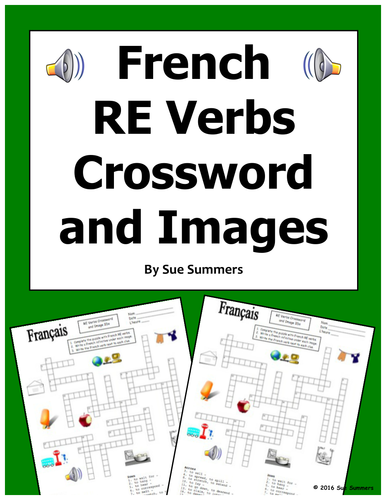 French RE Verbs Crossword Puzzle, Image IDs, and Verb Lists
