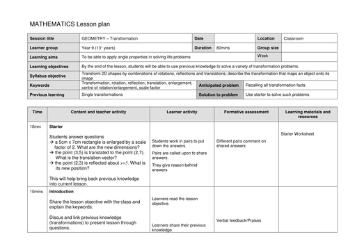 Lesson Plan - Combined Transformations