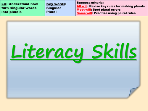 Literacy Skills: Plurals