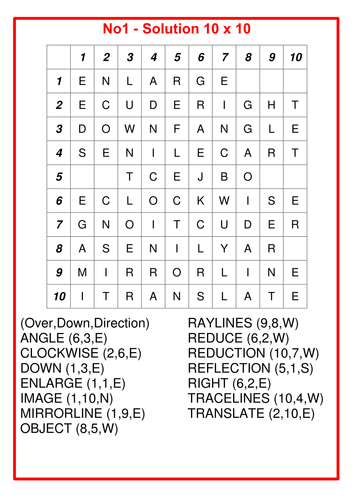 Transformations Wordsearches Key Words Glossary