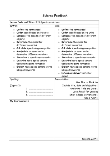 NEW KS3 SCIENCE YEAR 7 FORCES TRACKING, FEEDBACK AND HOME LEARNING SHEETS