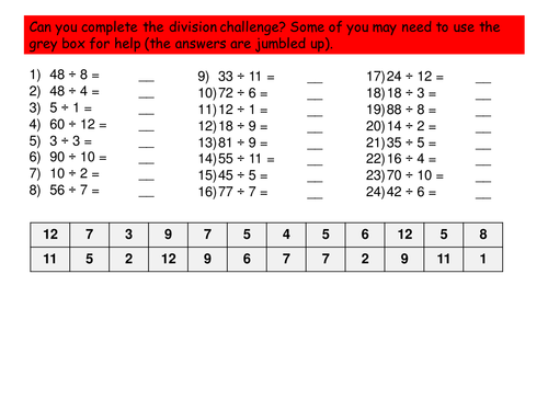 Multiplication, division, addition and subtraction challenge