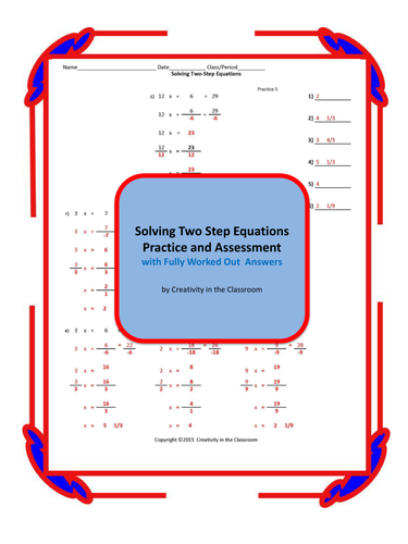 Solving Two Step Equations Practice and Assessment