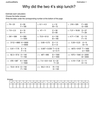 Place Value - estimate the calculation, round off first to decode a joke.