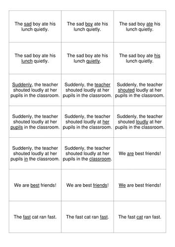 KS2 Parts of Speech - Matching Cards and Practice Exam Questions