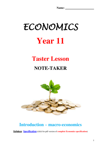 Year 11 AS Economics Taster Lesson 