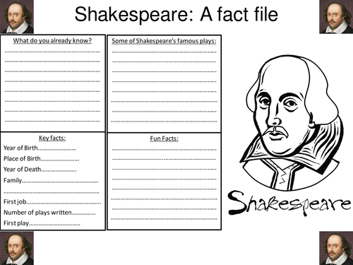 Shakespeare fact file worksheet 