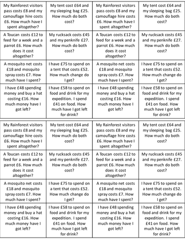 Rainforest themed 4 way differentiated addition and subtraction problems 