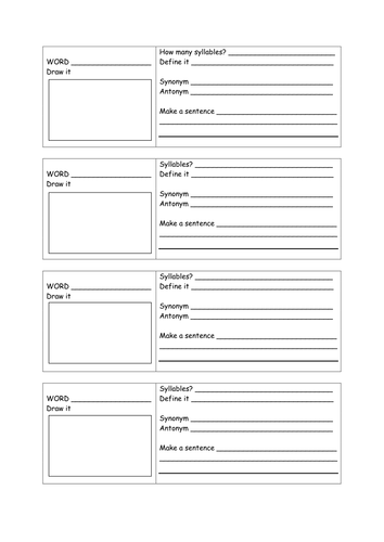 Blank vocabulary learning worksheet | Teaching Resources