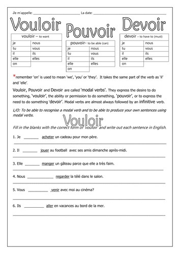 FRENCH - MODAL VERBS - VOULOIR-POUVOIR-DEVOIR - Worksheets