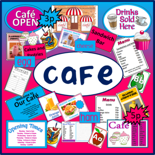 CAFE ROLE PLAY TEACHING RESOURCES DRAWING EYFS FOOD HEALTHY EATING DISPLAY