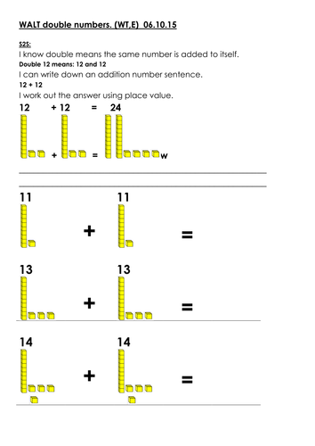Differentiated Worksheets - Doubling Numbers (using Base Ten, DIenes