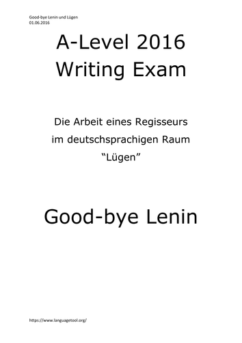 A2 German Writing Cultural Topic Good-bye Lenin + Lügen