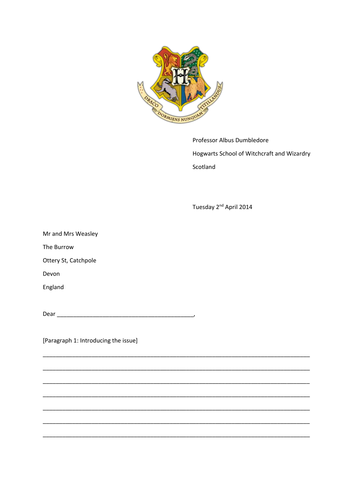 Harry Potter letter of complaint formal letter task
