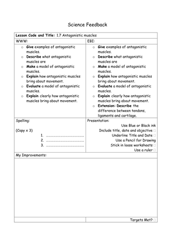 NEW KS3 SCIENCE YEAR 8 SPORTS SCIENCE TRACKING, FEEDBACK AND HOME LEARNING SHEETS
