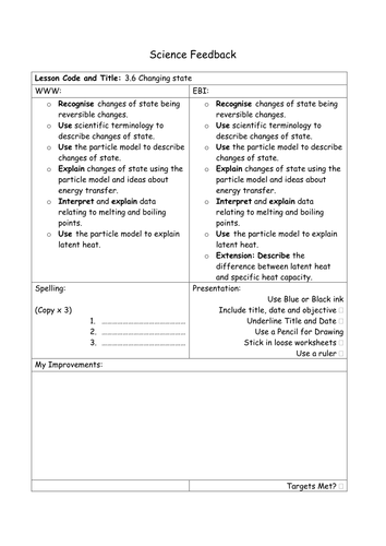 NEW KS3 YEAR 8 PHYSCIAL CHANGES TRACKING, FEEDBACK AND HOME LEARNING SHEETS