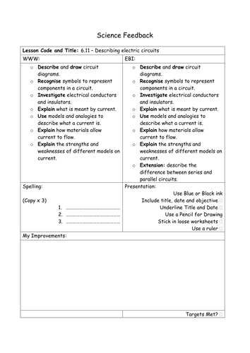 NEW KS3 SCIENCE YEAR 8 ELECTRICITY AND MAGNETISM TRACKING, FEEDBACK AND HOME LEARNING SHEETS