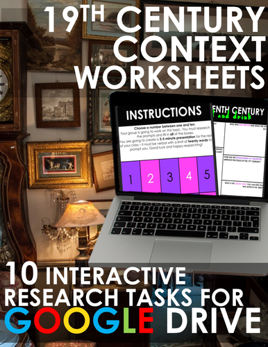 Nineteenth Century Worksheets for GOOGLE DRIVE! 19th / 1800s Rigorous Research Topics 1:1