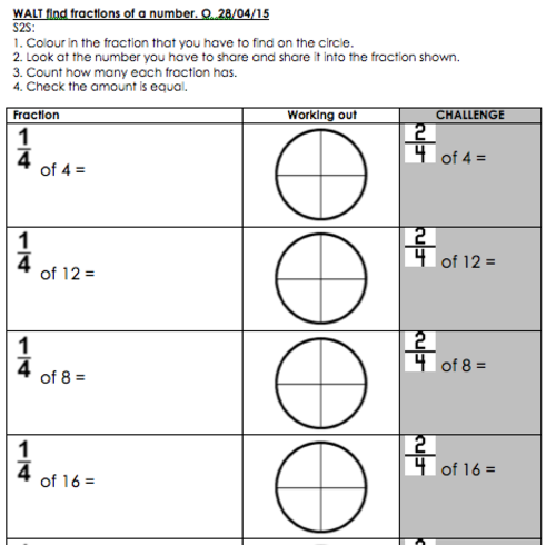 finding fractions of numbers amounts as asked in ks1 sats teaching