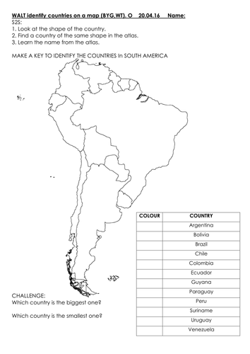 Identifying countries on a map - South America - Focus: Brazil