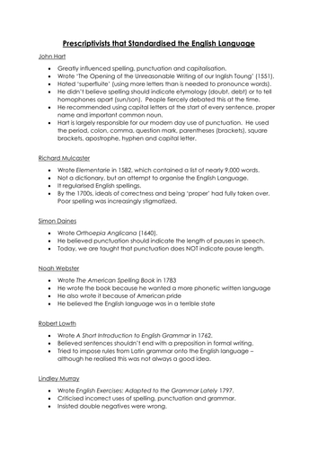 Prescriptivists and Prescriptivism: Language Change