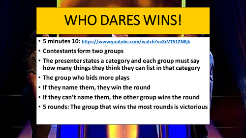 Who Dares Wins Game: Language Change