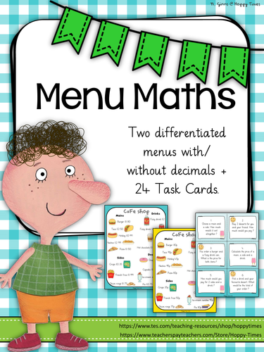 Cafe Menu Maths ( money, decimals)