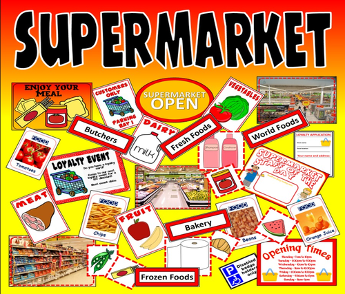 SUPERMARKET ROLE PLAY TEACHING RESOURCES KS1-2 FOOD SCIENCE EYFS MONEY HEALTH