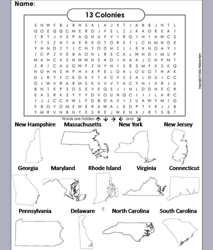 13 Colonies Word Search Coloring Book Teaching Resources