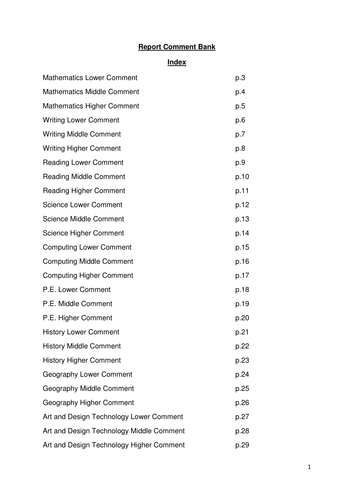 Report Comments for KS2 - Male and female versions for all subjects for 2014 curriculum.