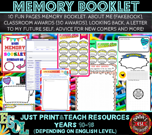 ESL/ELL: END OF YEAR ACTIVITY - MEMORY BOOKLET