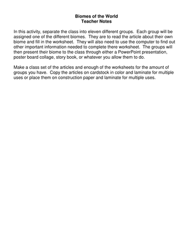 Habitats and  Biomes around the world