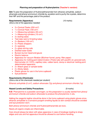 Planning and preparation of N-phenylamine (A- level chemistry)