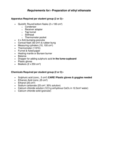 Preparation of Ethyl ethanoate (A level chemistry)