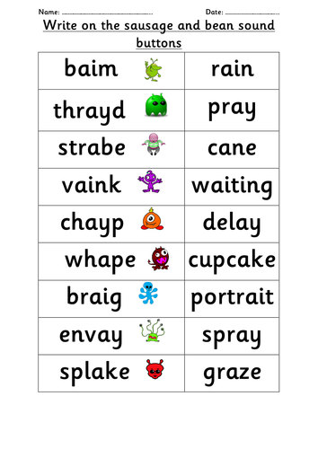 Phonics Screen Ai Ay A E Family Alien And Real Words Teaching Resources