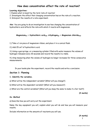 Investigating the Rate of Reaction project