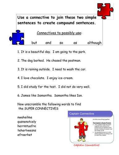 simple connectives worksheet