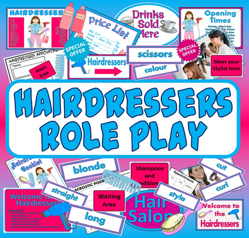 HAIRDRESSERS ROLE PLAY TEACHING RESOURCES SCIENCE EYFS KEY STAGE 1-2 CULTURE