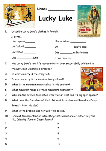 Lucky Luke - movie questionnaire | Teaching Resources