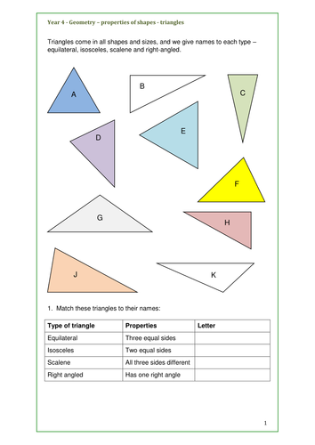 Maths Geometry Key Stage 2 Properties of Shapes Triangles and ...