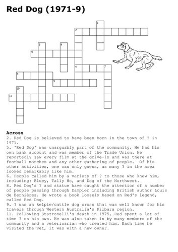 Red Dog Crossword Teaching Resources